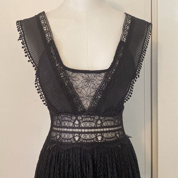 Zara Black Contrasting Lace Dress Midi Dress Size XS - Picture 8 of 14